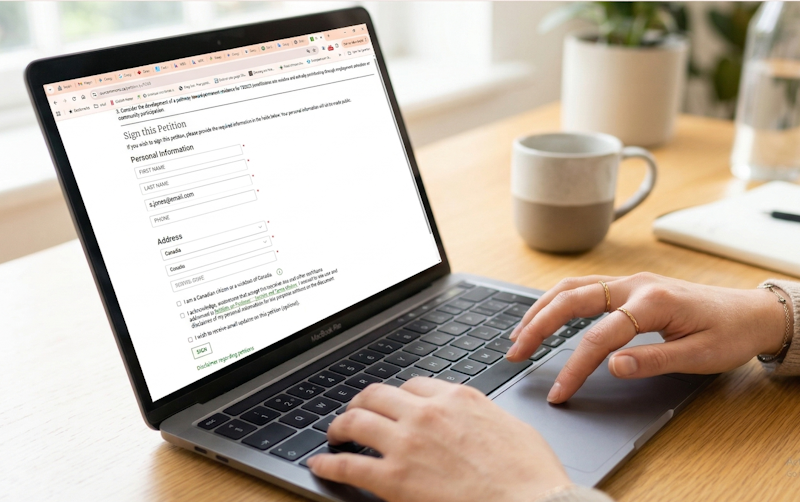 Person signing online petition